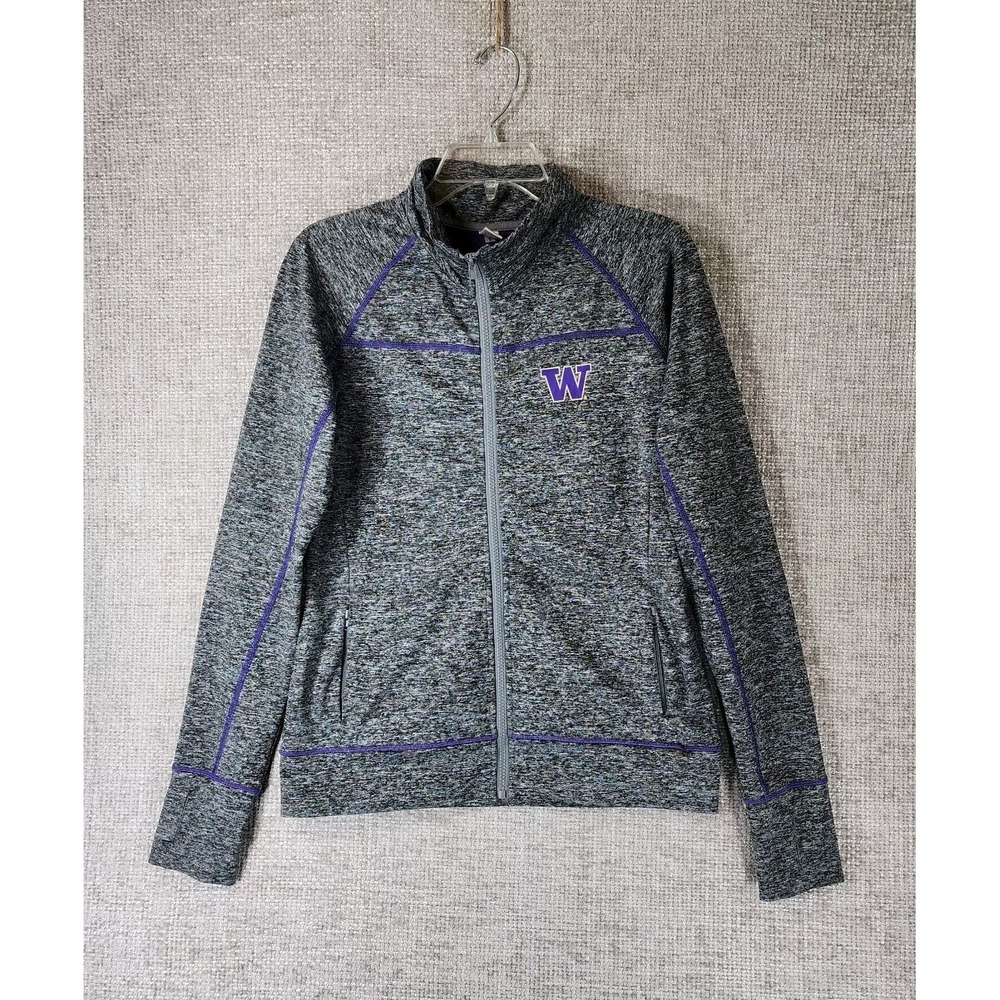UW Huskies Athletic Jacket Womens Medium Heathered Gray Stretch Back Vent